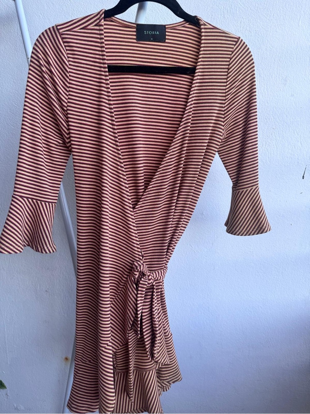 Storia Striped Long Sleeve Dress - Red and Cream